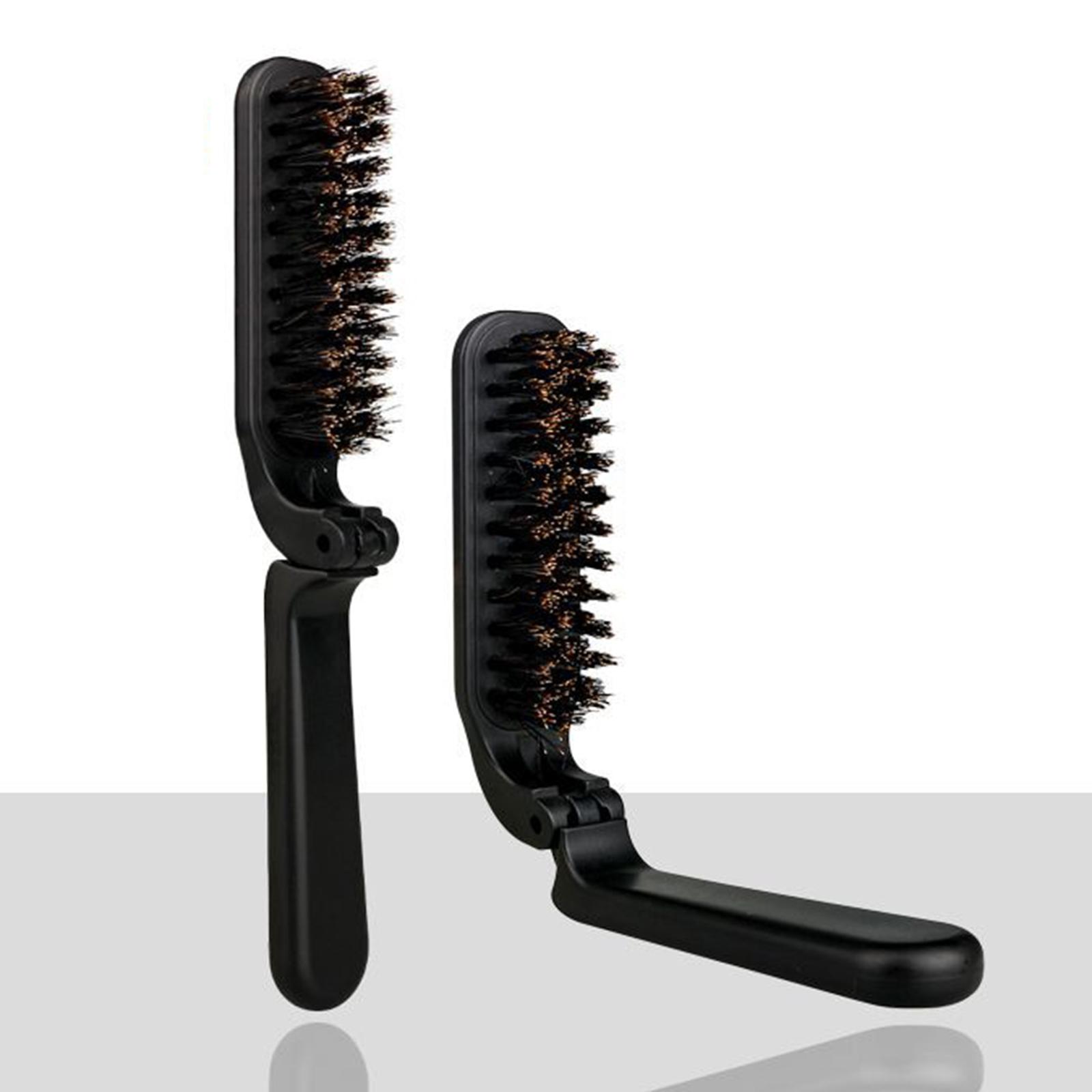 Men'S Grooming Barbershop - Zwarte stijlvolle baardborstel, opvouwbare ontklitterborstel, mini