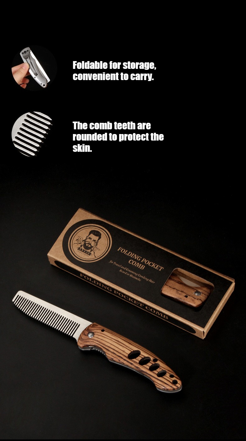 Vouwbare baardkam van massief  - Mens Grooming Barber recensie en prijs